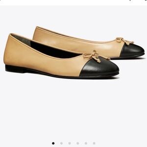 Tory Burch CAP-TOE BALLET Flats Ginger Shortbread Perfect Black